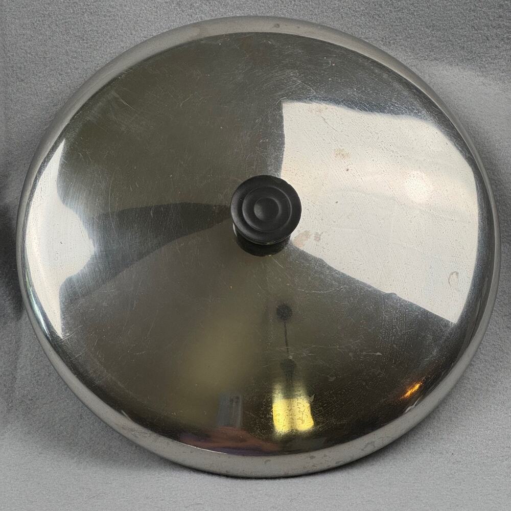 VTG Stainless Steel Replacement Lid 11 1/2" ID 12" OD Revere Ware Style Blk Knob